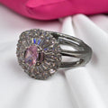 Silver adjustable ring with pink and white stones