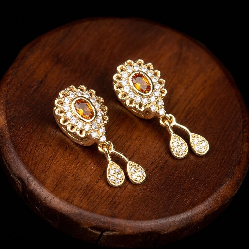 Gold plated earrings with center stones
