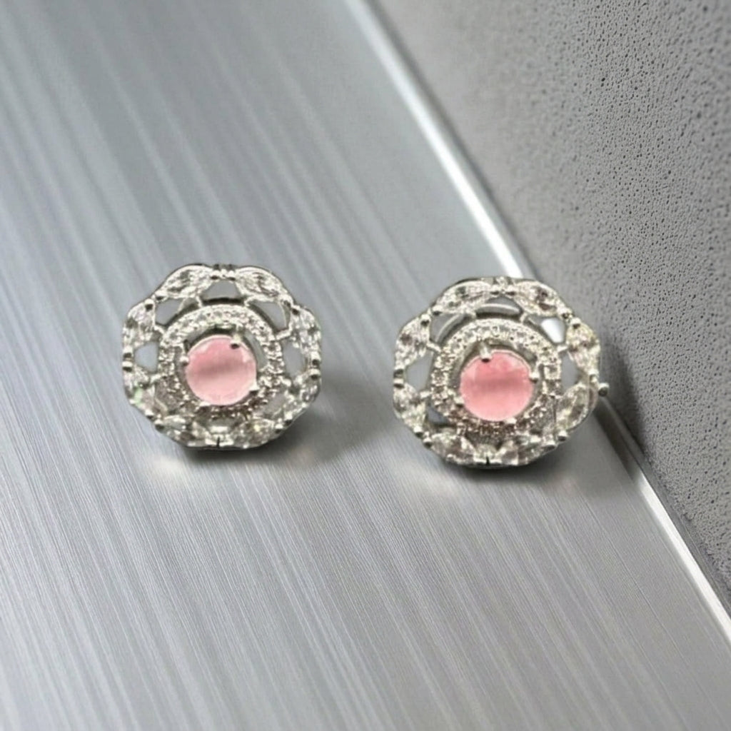 Elegant zircon studs with pink stone inside