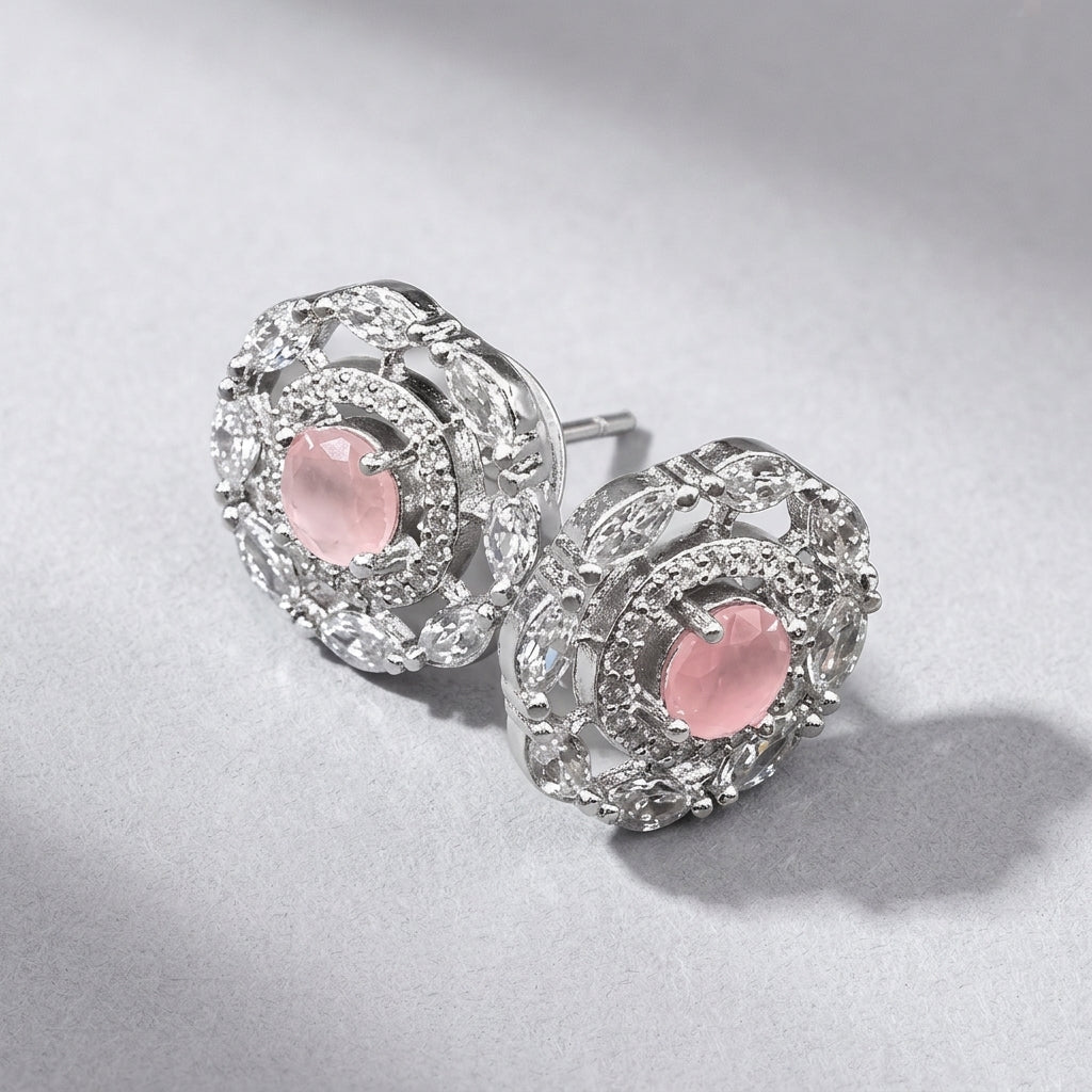Elegant zircon studs with pink stone inside
