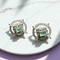 Stylish zircon studs with aqua stone