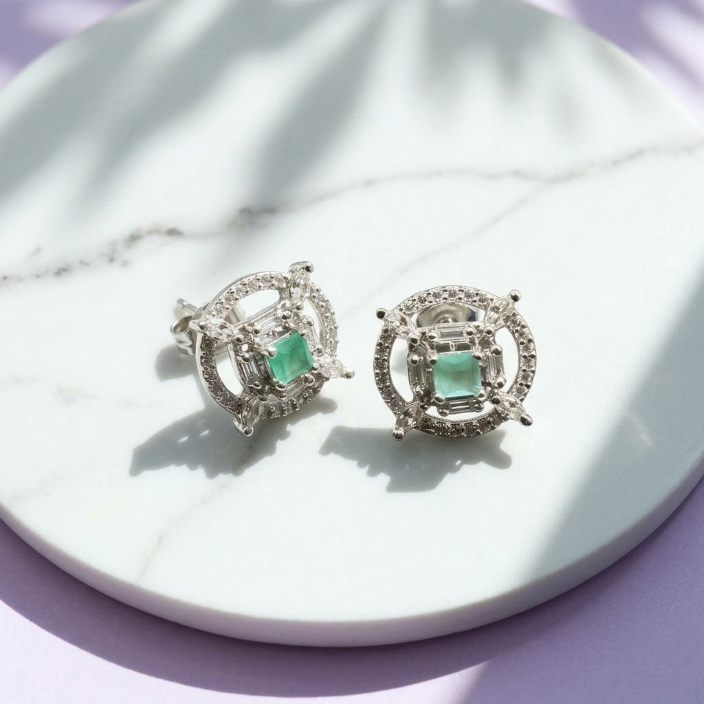 Stylish zircon studs with solitare center stone
