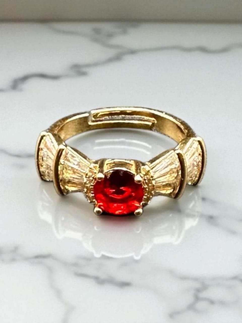 gold plated adjustable ring with ruby