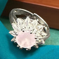 silver adjustable ring pink stone