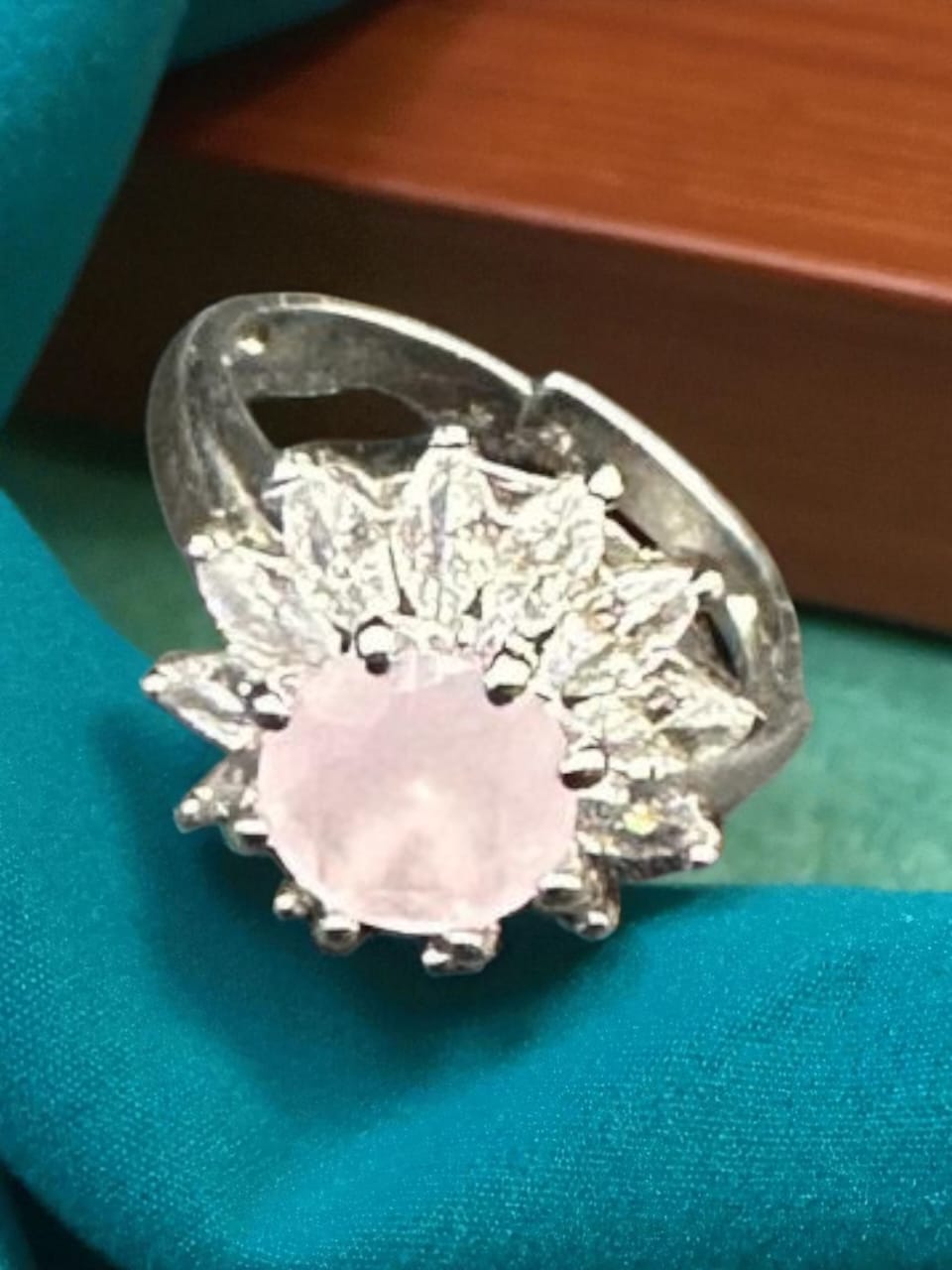 silver adjustable ring pink stone
