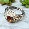silver adjustable ring with brown stone