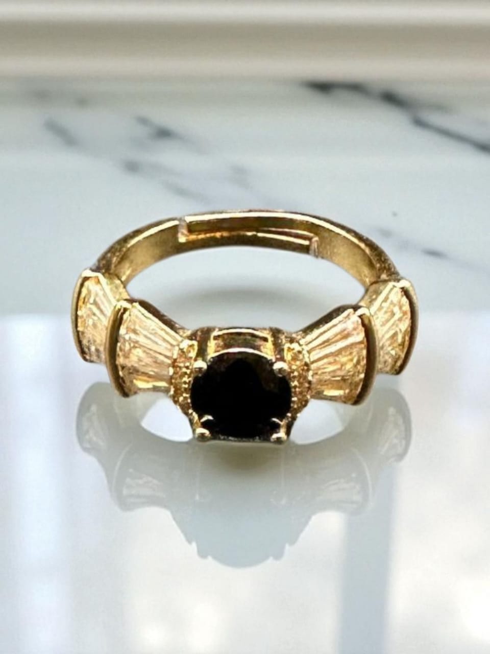 golden adjustable ring with black stone