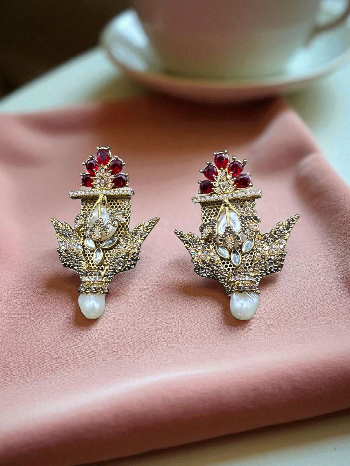 Turkish earrings with ruby stones