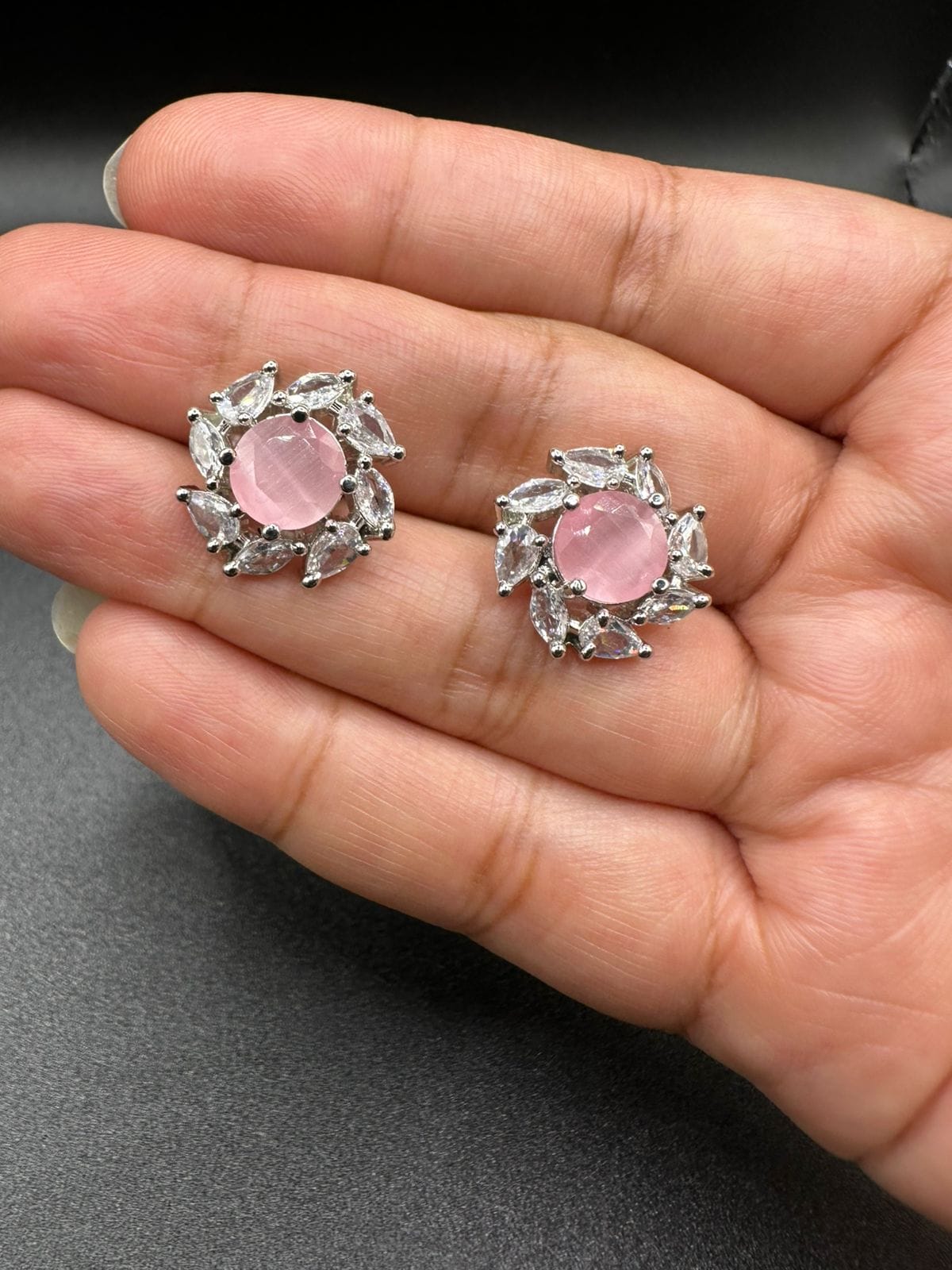 Zircon studs with pink Stone