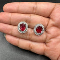Silver studs with zircon and ruby