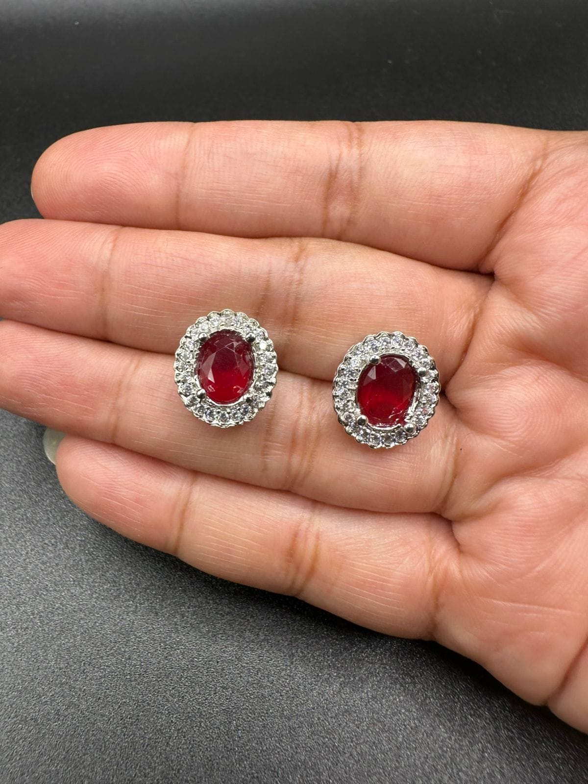 Silver studs with zircon and ruby