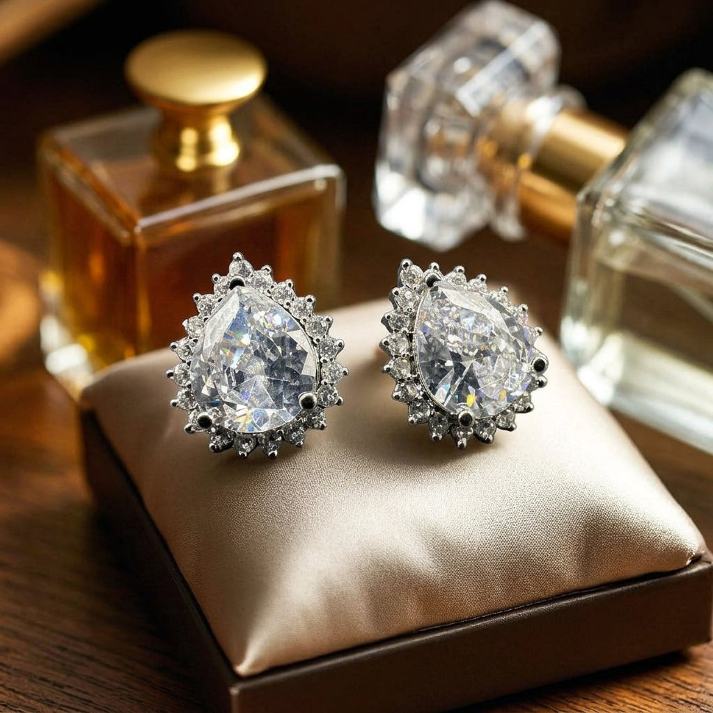 Diamond cut zircon studs