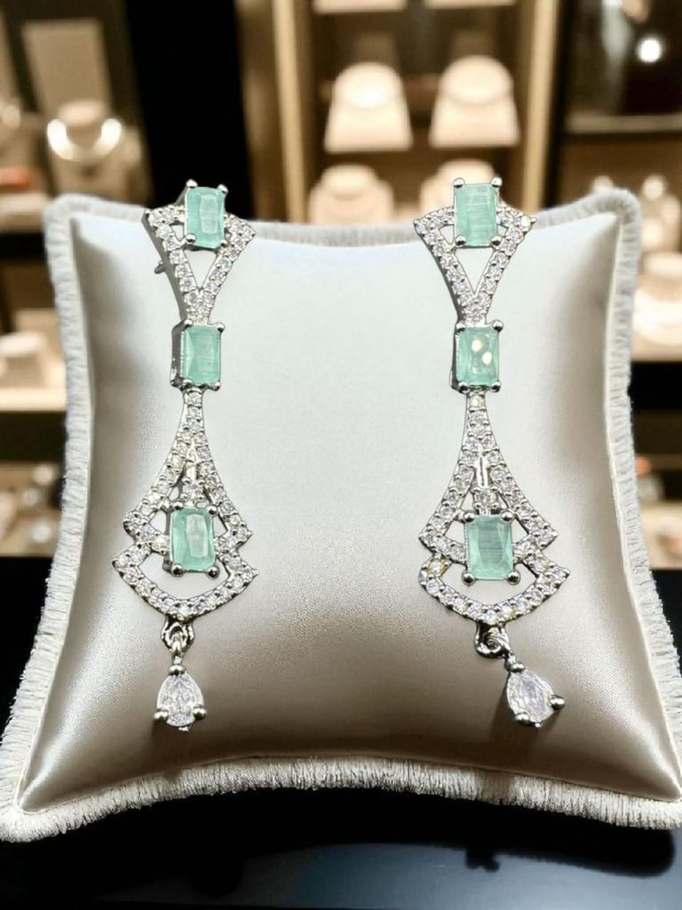 Zircon chandelier earrings with turquoise stones