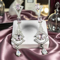Zircon chandelier earrings with pink stones