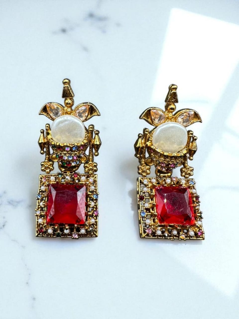 Turkish earrings with red stone