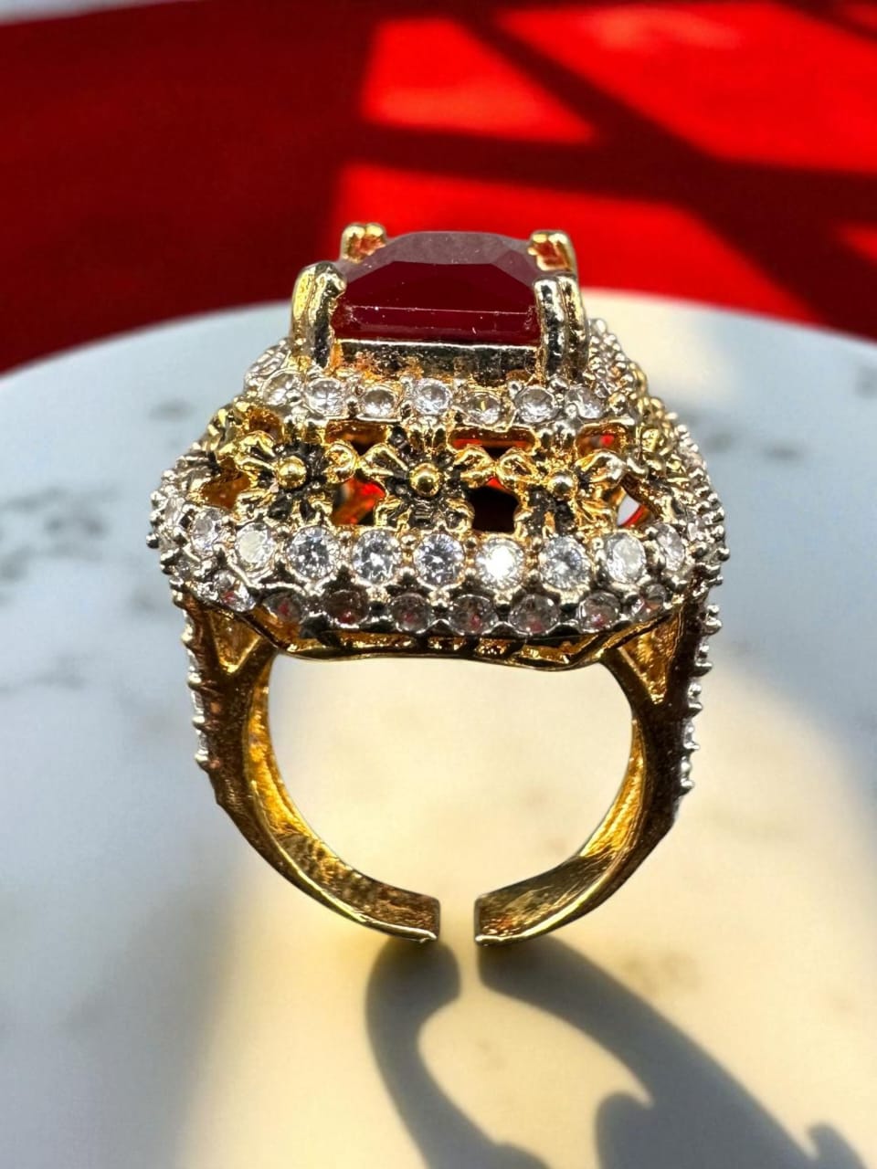 Turkish style bold square ruby ring